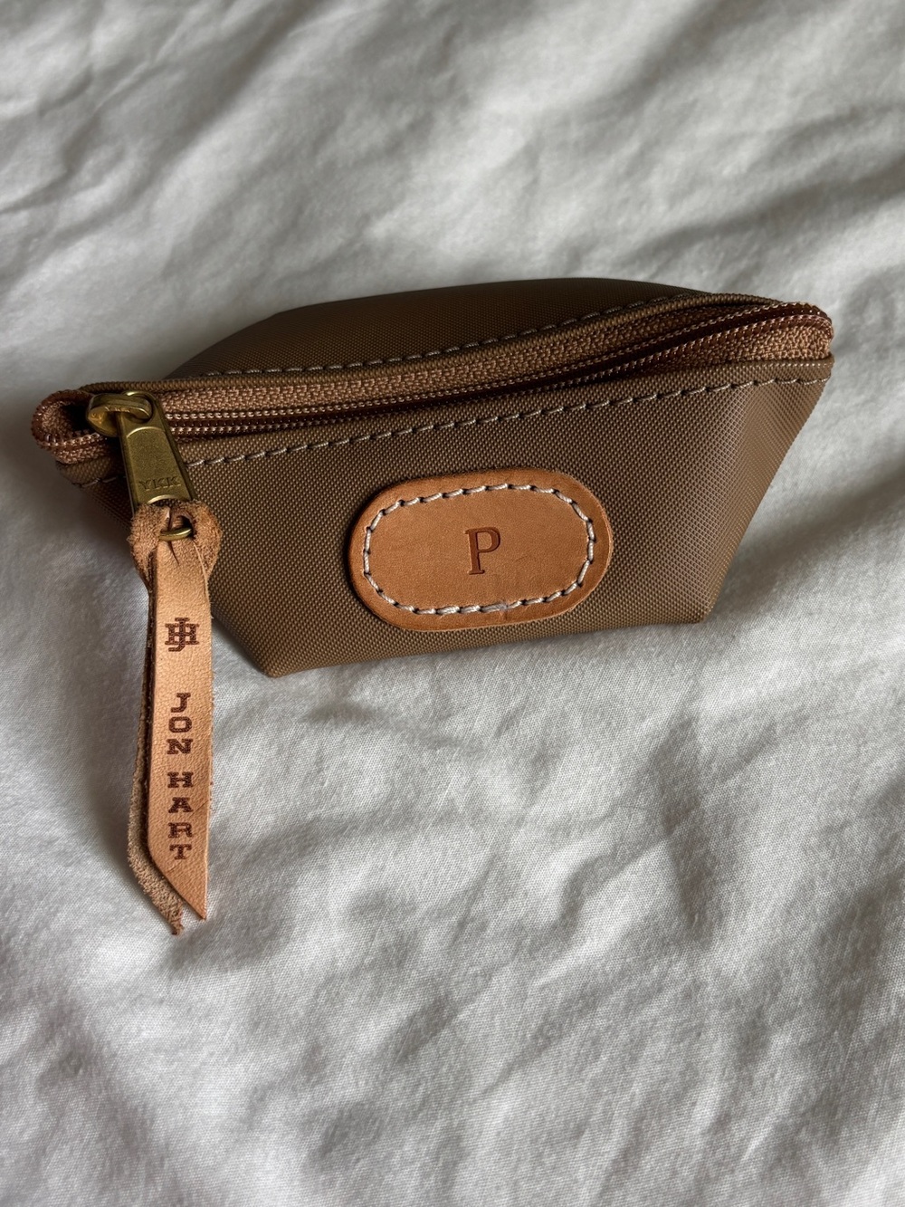 Jon Hart Design Tan Brown Mini Pouch with Leather Monogram